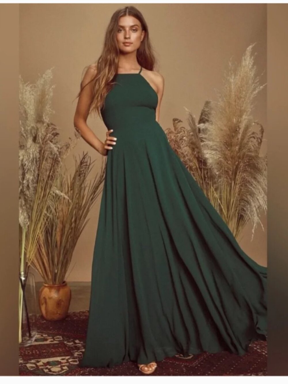 NWT‎ Lulus Mythical Kind of Love dark green maxi dress L